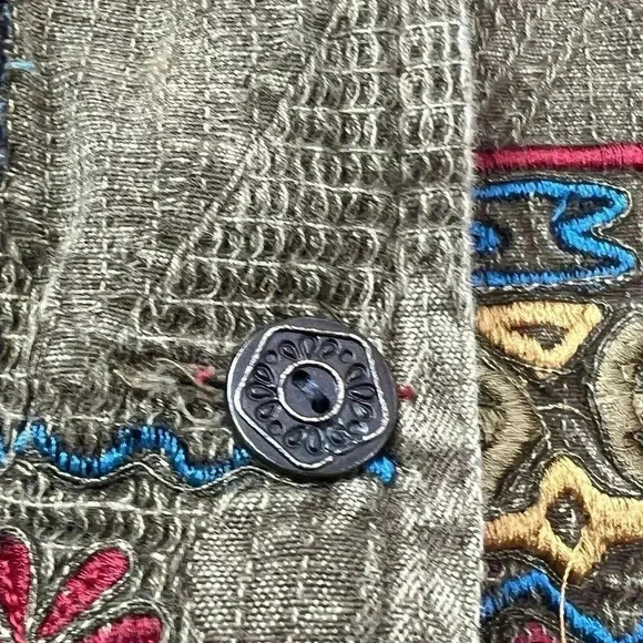 Chico's VTG Sz S Jacket Dark Olive Boho Southwestern Floral Embroidered Artsy‎ - Picture 8 of 16